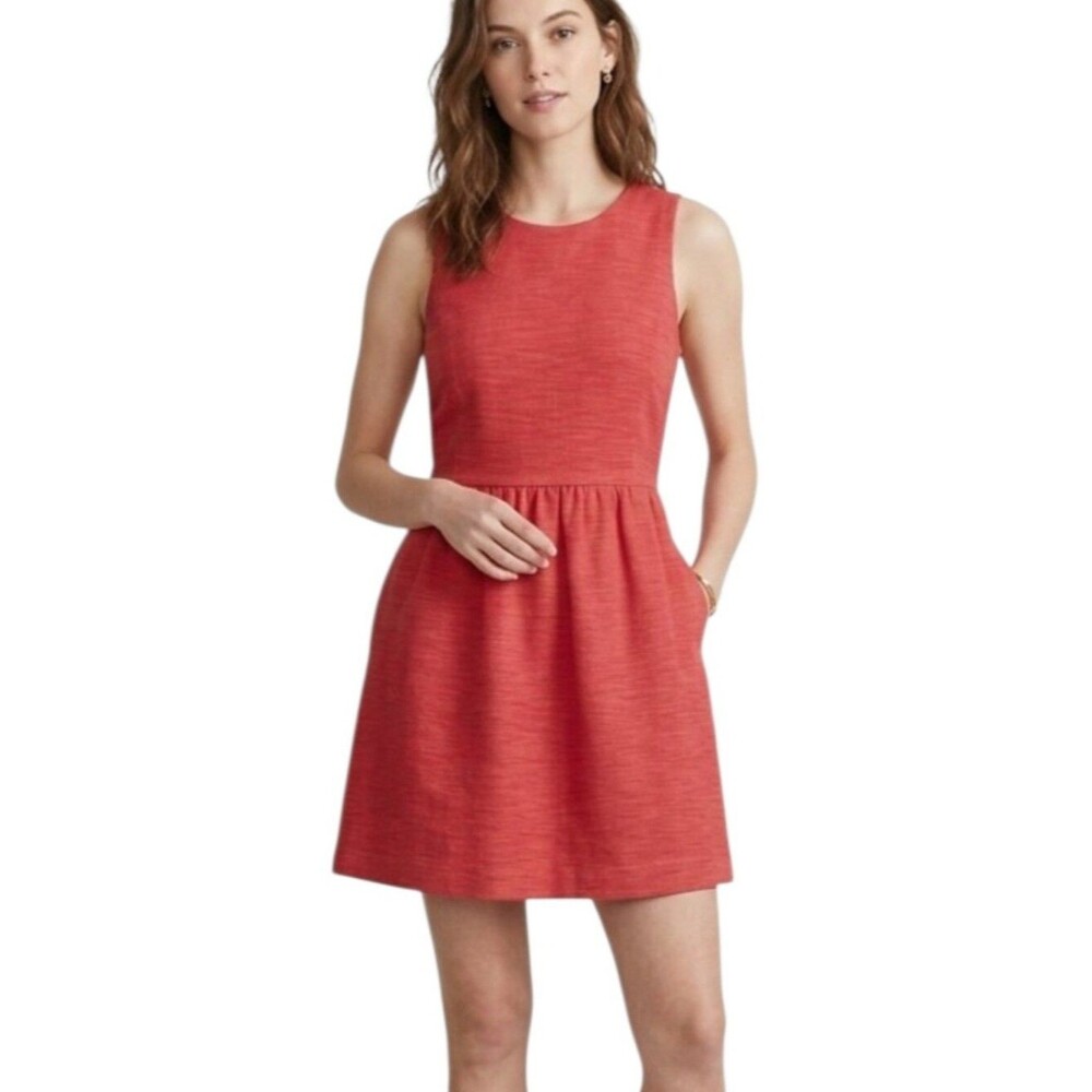 Madewell Afternoon Fit & Flare Dress Heathered Red Stretch Cotton with Pockets S
